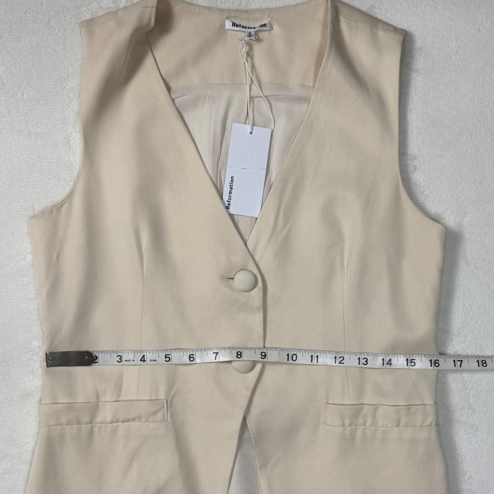 Reformation Casey Vest - Tailored Longline Waistcoat/ Sleeveless Top Cream - Picture 10 of 13